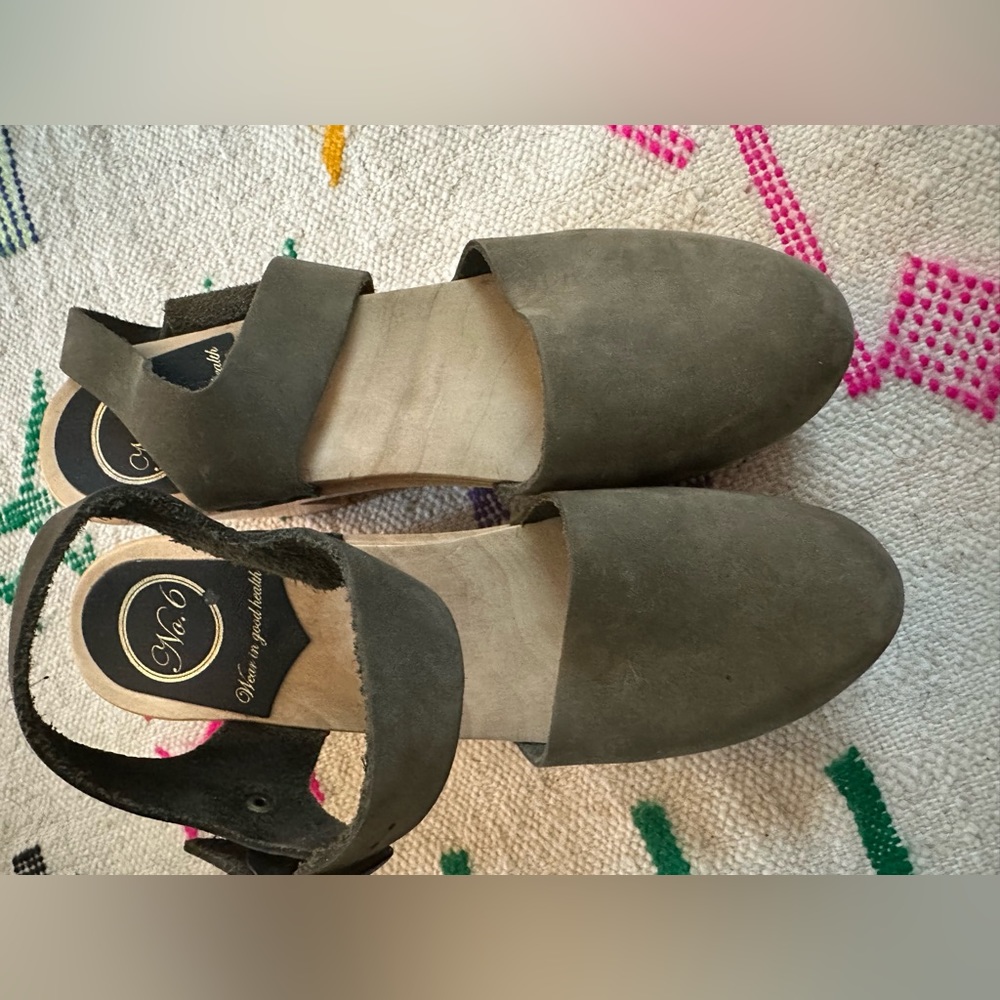 No. 6 Heeled Clog Sandals in Olive Leather